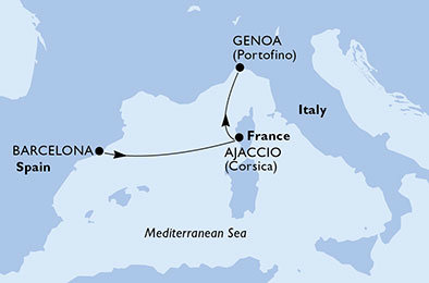 Španielsko, Francúzsko, Taliansko z Barcelony na lodi MSC Seaview