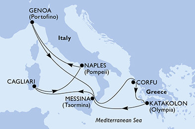 Taliansko, Grécko z Janova na lodi MSC Fantasia