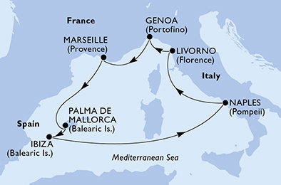 Taliansko, Francúzsko, Španielsko z Ibizy na lodi MSC Fantasia