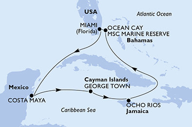 USA, Mexiko, Kajmanské ostrovy, Jamajka, Bahamy z Miami na lodi MSC Seaside