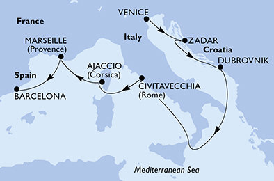 Taliansko, Chorvátsko, Francúzsko, Španielsko z Benátok na lodi MSC Opera