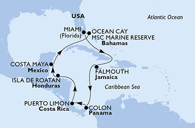 USA, Jamajka, Panama, Kostarika, Honduras, Mexiko, Bahamy z Miami na lodi MSC Divina