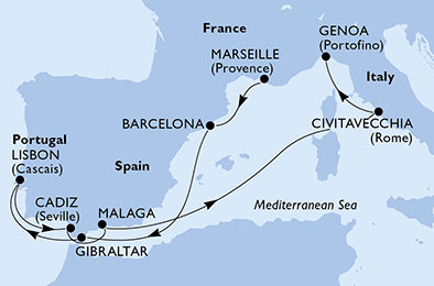Taliansko, Francúzsko, Španielsko, Gibraltár, Portugalsko z Marseille na lodi MSC Magnifica