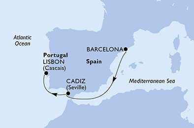 Španielsko, Portugalsko z Barcelony na lodi MSC Seaview