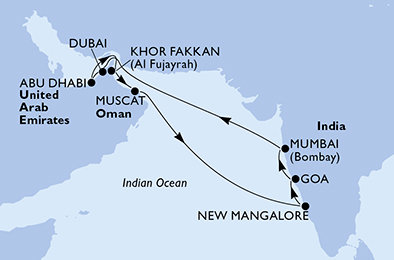 Spojené arabské emiráty, Omán, India z Dubaja na lodi MSC Lirica