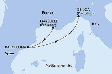 Francúzsko, Španielsko, Taliansko z Marseille na lodi MSC Divina