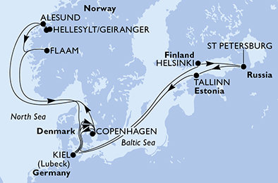 Dánsko, Fínsko, Rusko, Estónsko, Nemecko, Nórsko z Kodaně na lodi MSC Meraviglia