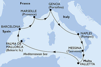 Taliansko, Malta, Španielsko, Francúzsko z Messiny na lodi MSC Grandiosa