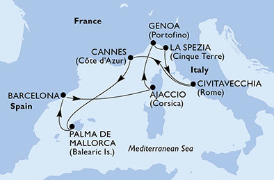 Španielsko, Francúzsko, Taliansko z Barcelony na lodi MSC Seaview