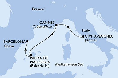Taliansko, Francúzsko, Španielsko z Civitavechie na lodi MSC Seaview