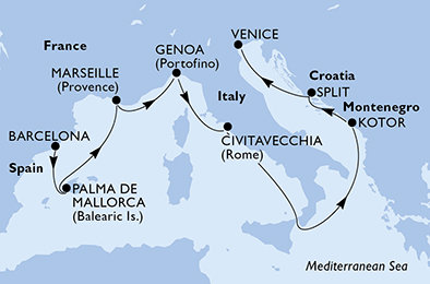 Španielsko, Francúzsko, Taliansko, Čierna Hora, Chorvátsko z Barcelony na lodi MSC Opera
