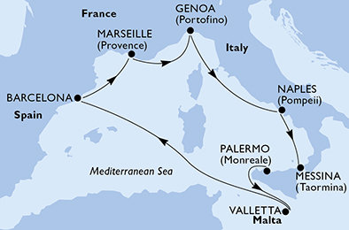 Taliansko, Malta, Španielsko, Francúzsko z Palerma na lodi MSC Grandiosa