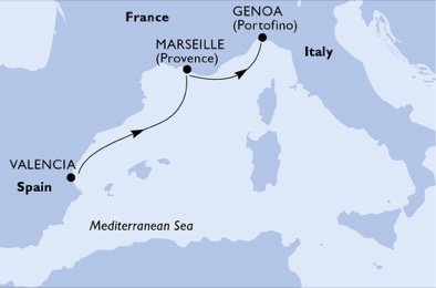 Španielsko, Francúzsko, Taliansko z Valencie na lodi MSC Divina