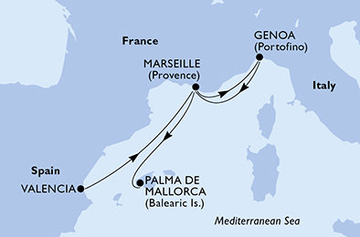 Španielsko, Francúzsko, Taliansko z Valencie na lodi MSC Divina