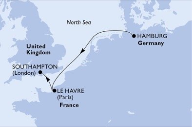 Nemecko, Francúzsko, Veľká Británia z Hamburgu na lodi MSC Preziosa