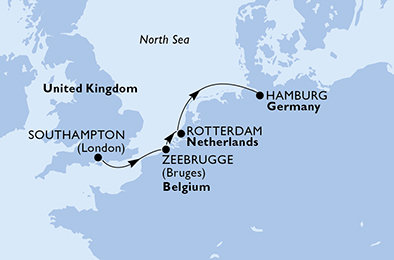 Veľká Británia, Belgicko, Holandsko, Nemecko zo Southamptonu na lodi MSC Preziosa