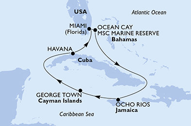 USA, Bahamy, Jamajka, Kajmanské ostrovy, Kuba z Miami na lodi MSC Armonia