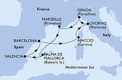 Taliansko, Francúzsko, Španielsko z Janova na lodi MSC Divina