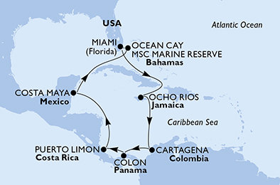 USA, Jamajka, Kolumbia, Panama, Kostarika, Mexiko, Bahamy z Miami na lodi MSC Divina