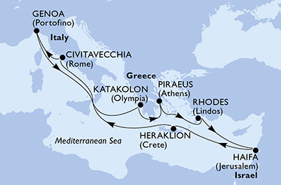 Taliansko, Grécko, Izrael z Janova na lodi MSC Magnifica