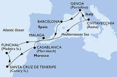 Taliansko, Španielsko, Maroko, Portugalsko z Janova na lodi MSC Magnifica