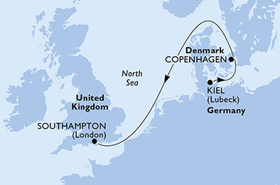 Nemecko, Dánsko, Veľká Británia z Kielu na lodi MSC Meraviglia