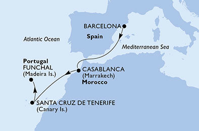 Španielsko, Maroko, Portugalsko z Barcelony na lodi MSC Poesia