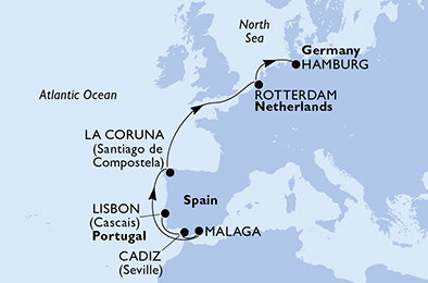 Portugalsko, Španielsko, Holandsko, Nemecko z Lisabonu na lodi MSC Preziosa