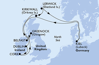 Nemecko, Írsko, Veľká Británia z Kielu na lodi MSC Splendida