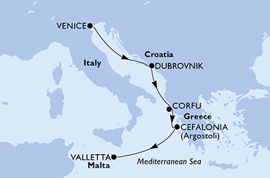 Taliansko, Chorvátsko, Grécko, Malta z Benátok na lodi MSC Lirica