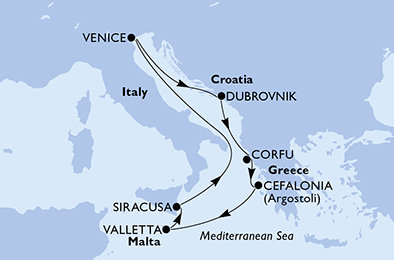 Taliansko, Chorvátsko, Grécko, Malta zo Syrakusu na lodi MSC Lirica