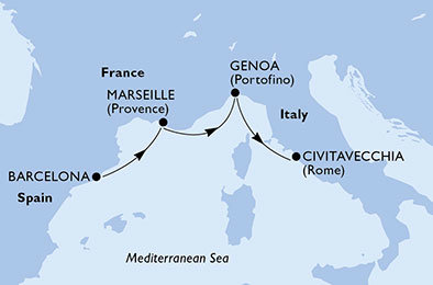 Španielsko, Francúzsko, Taliansko z Barcelony na lodi MSC Divina