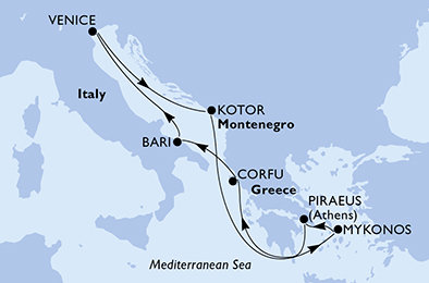 Taliansko, Čierna Hora, Grécko z Bari na lodi MSC Opera