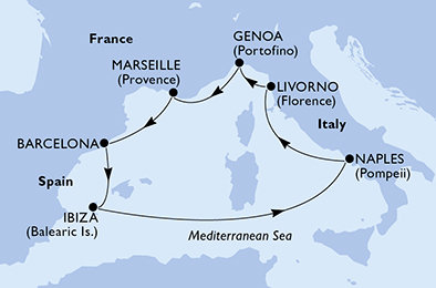 Španielsko, Taliansko, Francúzsko z Marseille na lodi MSC Divina