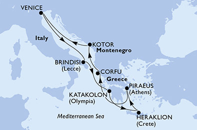 Taliansko, Grécko, Čierna Hora z Benátok na lodi MSC Musica