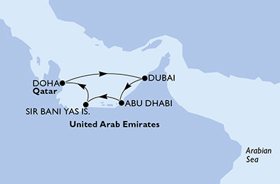 Spojené arabské emiráty, Katar z Abu Dhabi na lodi MSC Bellissima
