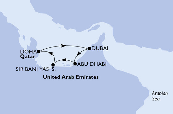Spojené arabské emiráty, Katar z Dubaja na lodi MSC Bellissima