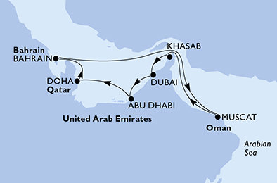 Spojené arabské emiráty, Katar, Bahrajn, Omán z Dubaja na lodi MSC Lirica