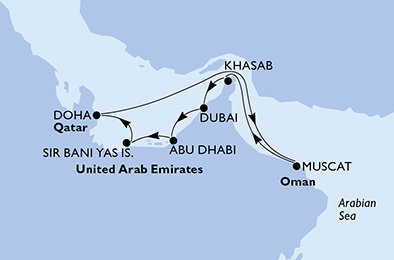 Spojené arabské emiráty, Katar, Omán z Dubaja na lodi MSC Lirica