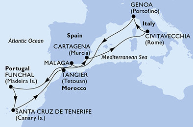 Taliansko, Španielsko, Portugalsko, Maroko z Janova na lodi MSC Opera
