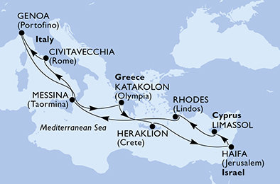 Taliansko, Grécko, Izrael, Cyprus z Janova na lodi MSC Opera