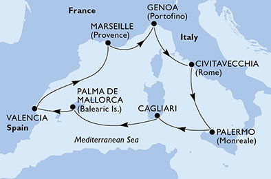 Španielsko, Francúzsko, Taliansko z Palmy de Mallorca na lodi MSC Fantasia