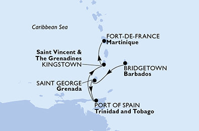 Barbados, Grenada, Trinidad a Tobago, Svätý Vincent a Grenadiny, Martinik z Bridgetownu na lodi MSC Preziosa