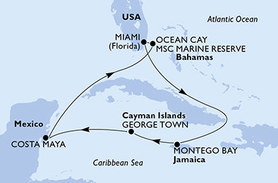 USA, Jamajka, Kajmanské ostrovy, Mexiko, Bahamy z Miami na lodi MSC Armonia