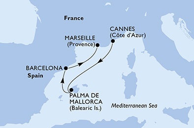 Francúzsko, Španielsko z Cannes na lodi MSC Seaview