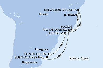 Brazília, Uruguaj, Argentína z Rio de Janeira na lodi MSC Preziosa