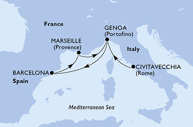 Taliansko, Španielsko, Francúzsko z Civitavechie na lodi MSC Virtuosa