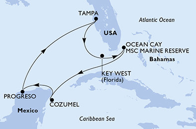 USA, Bahamy, Mexiko, Indonézia z Tampy na lodi MSC Armonia