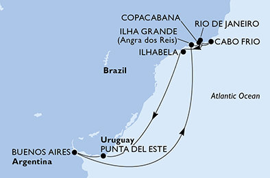 Argentína, Brazília, Uruguaj z Buenos Aires na lodi MSC Orchestra