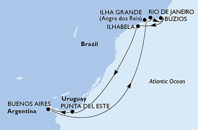 Argentína, Brazília, Uruguaj z Buenos Aires na lodi MSC Orchestra